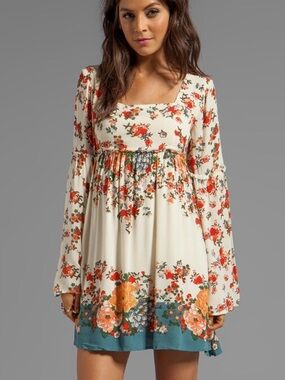 Free People Chinoiserie Flare Sleeve Boho Dress